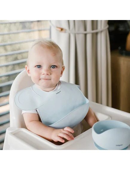 BabyOno | Σαλιάρα σιλικόνης 6m+ με θήκη περισυλλογής τροφίμων-Blue