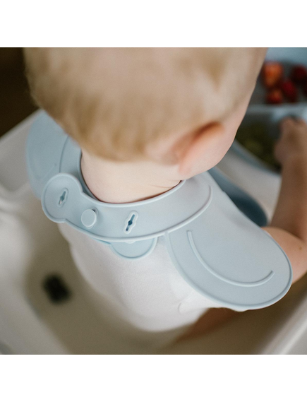 BabyOno | Σαλιάρα σιλικόνης 6m+ με θήκη περισυλλογής τροφίμων-Blue